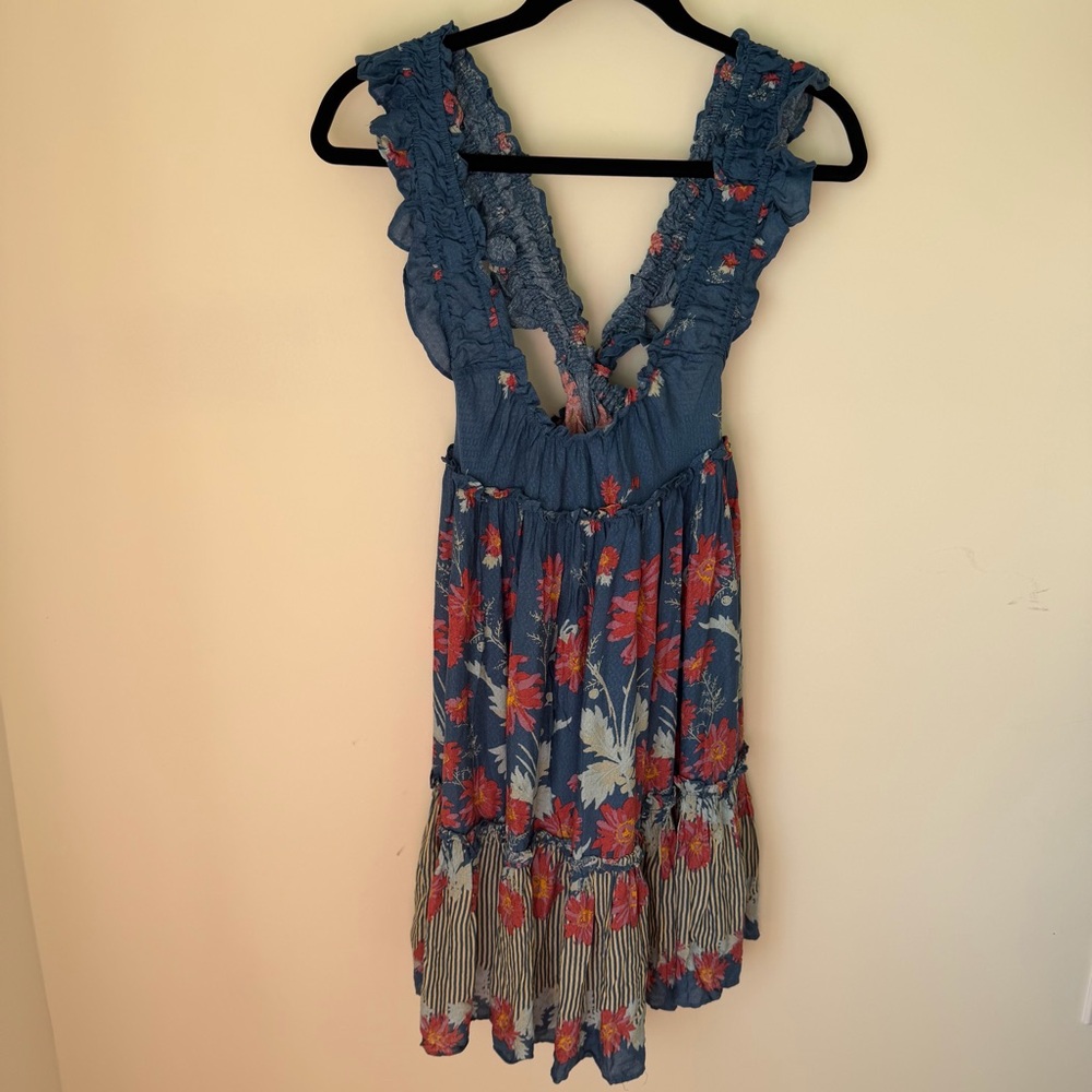 Free People Blue and Pink Floral Mini Dress